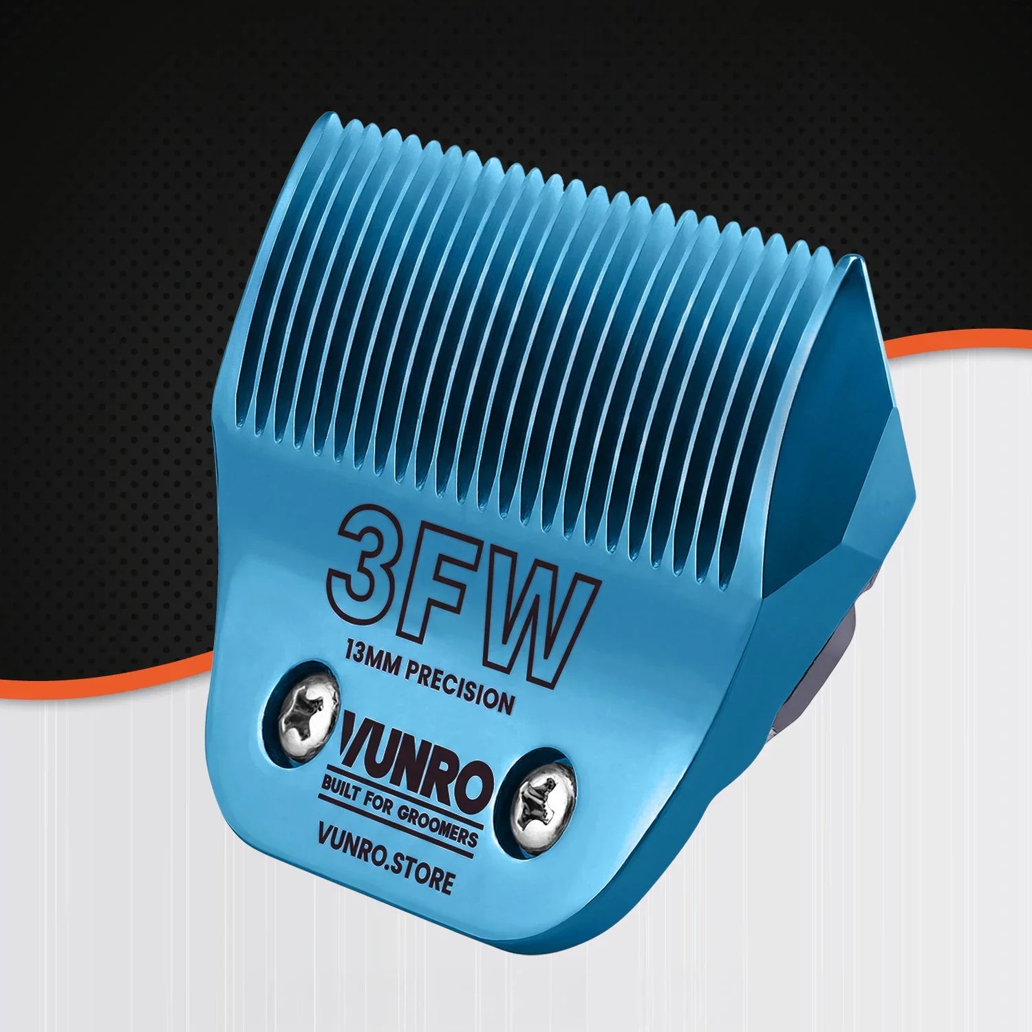 VUNRO 3FW Wide Blue Steel dog clipper blade front left view