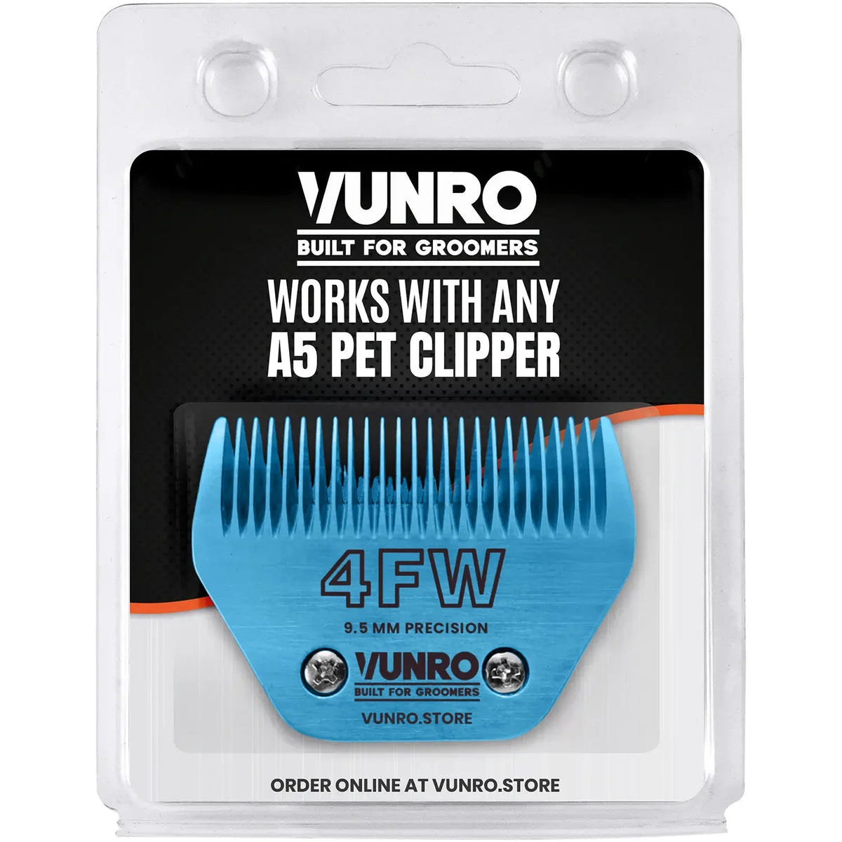 VUNRO 4FW Wide Blue Steel dog clipper blade retail pack