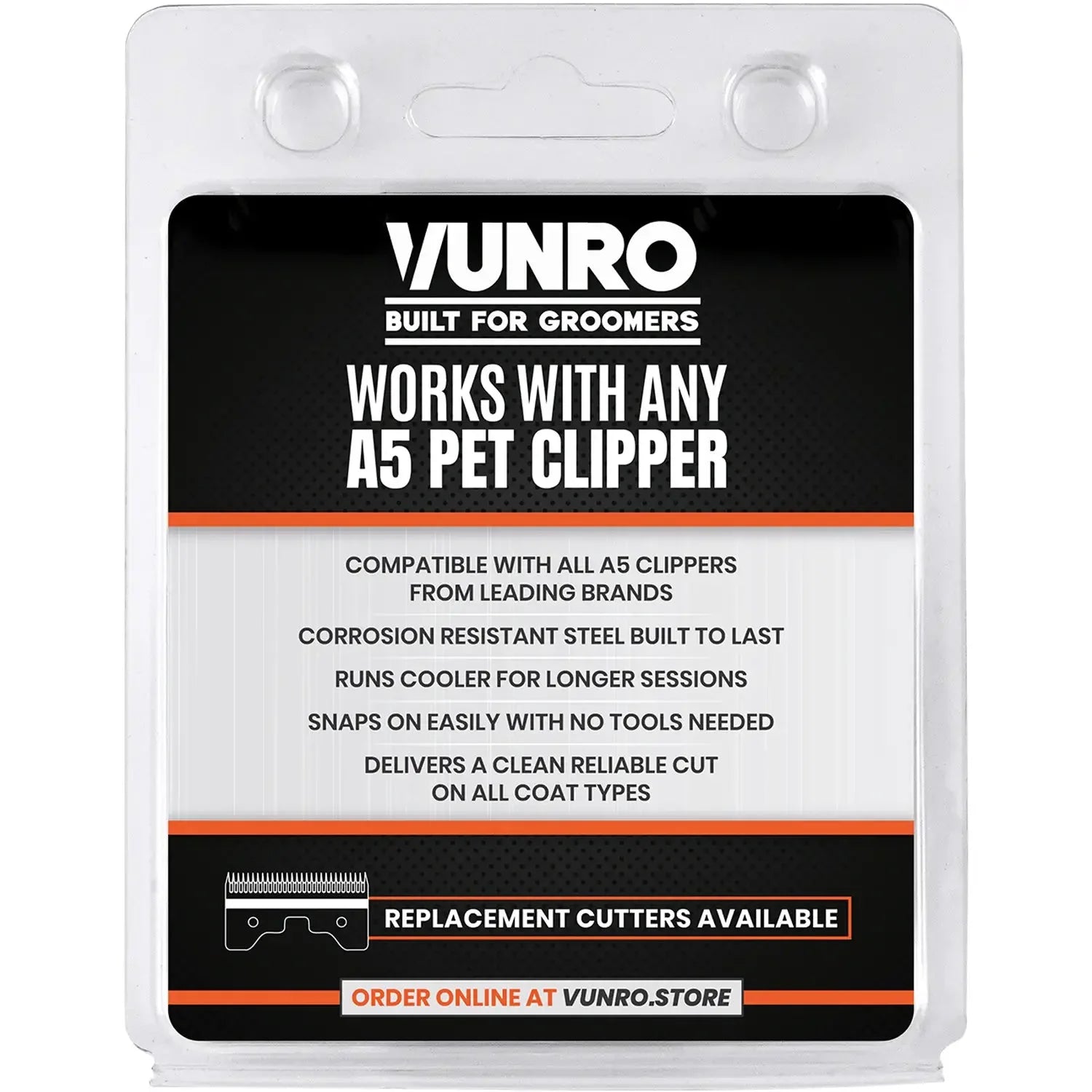 VUNRO 30W Wide Blue Steel dog clipper blade retail pack back